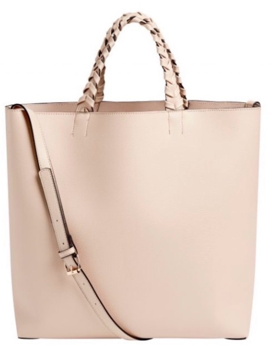 Jules Kae Handbags - Jules Kae Charlotte Blush Vegan Leather Tote Whipstitch Handles Crossbody Strap